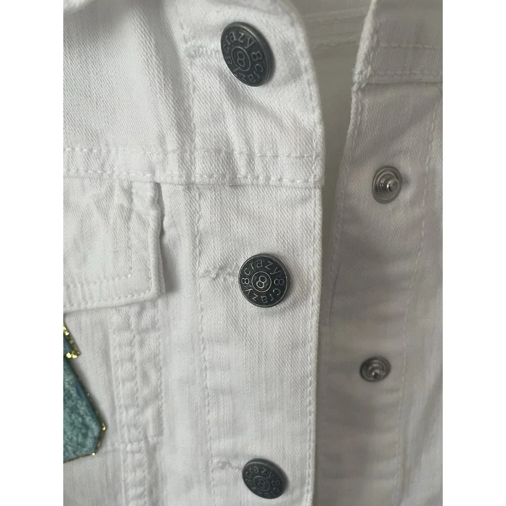 Crazy 8 Girls XL14-16 White Denim Jacket Sunflower Rainbow Butterfly Patch Jean
